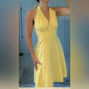 BCBGMaxAzria pastel yellow cotton halter A-line dress